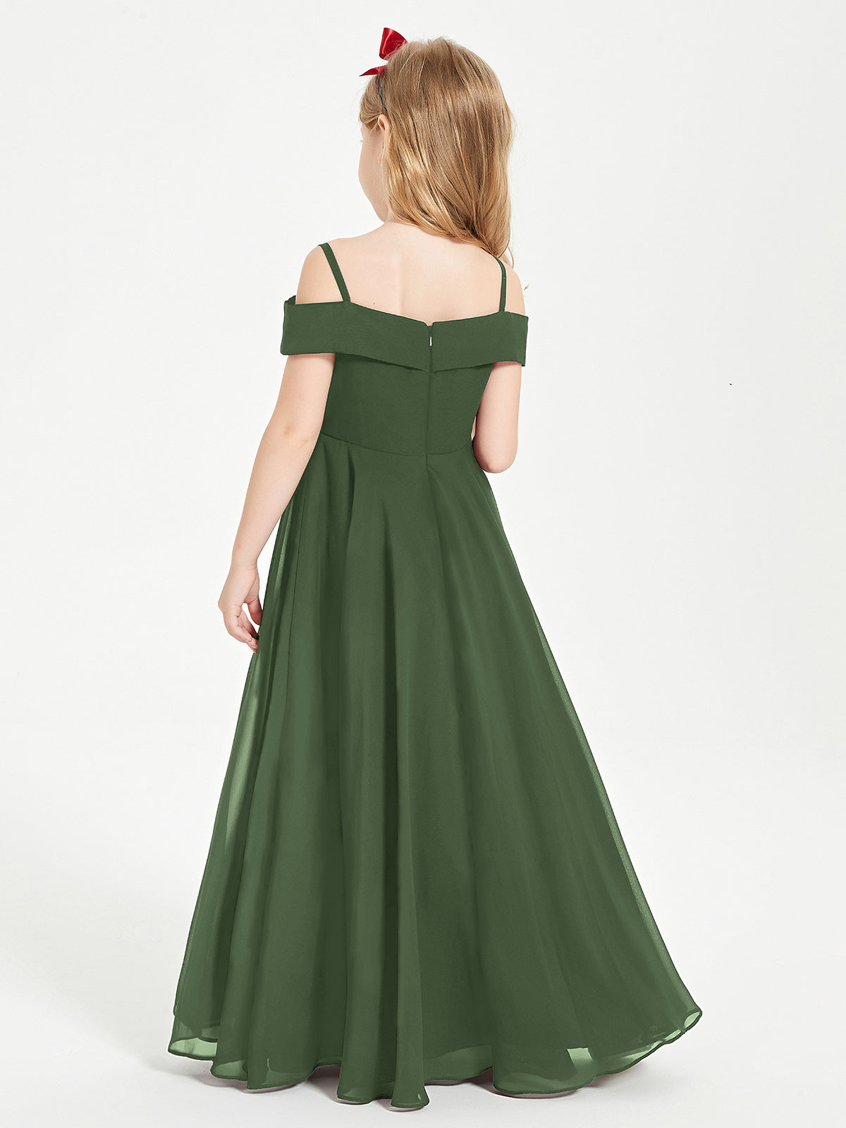 Off-the-Shoulder Dresses for Stylish Junior Bridesmaids Olive Green
